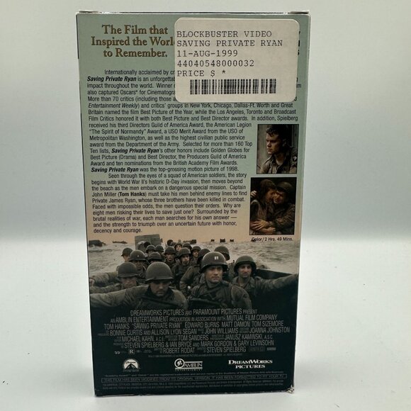 Saving Private Ryan VHS 1999 Drama Tom Hanks Steven Spielberg WWII Good - Picture 2 of 3